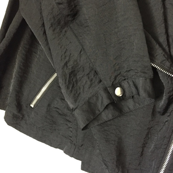 Cross Front Top Womens 22 Snaps Angled Zipper Black Poly Lightweight Pockets - Picture 6 of 13